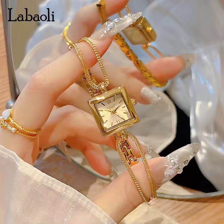 拉宝丽直播同款礼盒设计感个性镂空手链手表百搭方形女士石英表