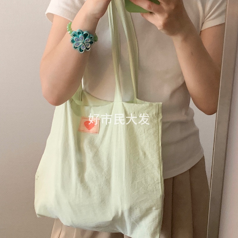 大发试验站 自制蜜瓜条纹大容量布包法式慵懒薄款环保布袋ins单肩