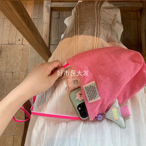 大发试验站 自制毛巾料碎花双面亲子条纹斜挎包手机袋可爱小容量