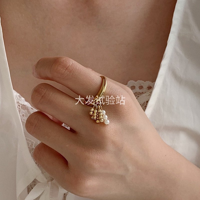 无性别合金甜酷金属珍珠球球戒指