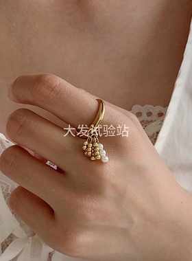 无性别合金甜酷金属珍珠球球戒指