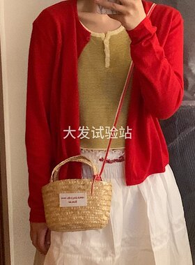 大发试验站 自制英文字母可爱mini沙滩竹编包亲子夏日单肩斜挎包