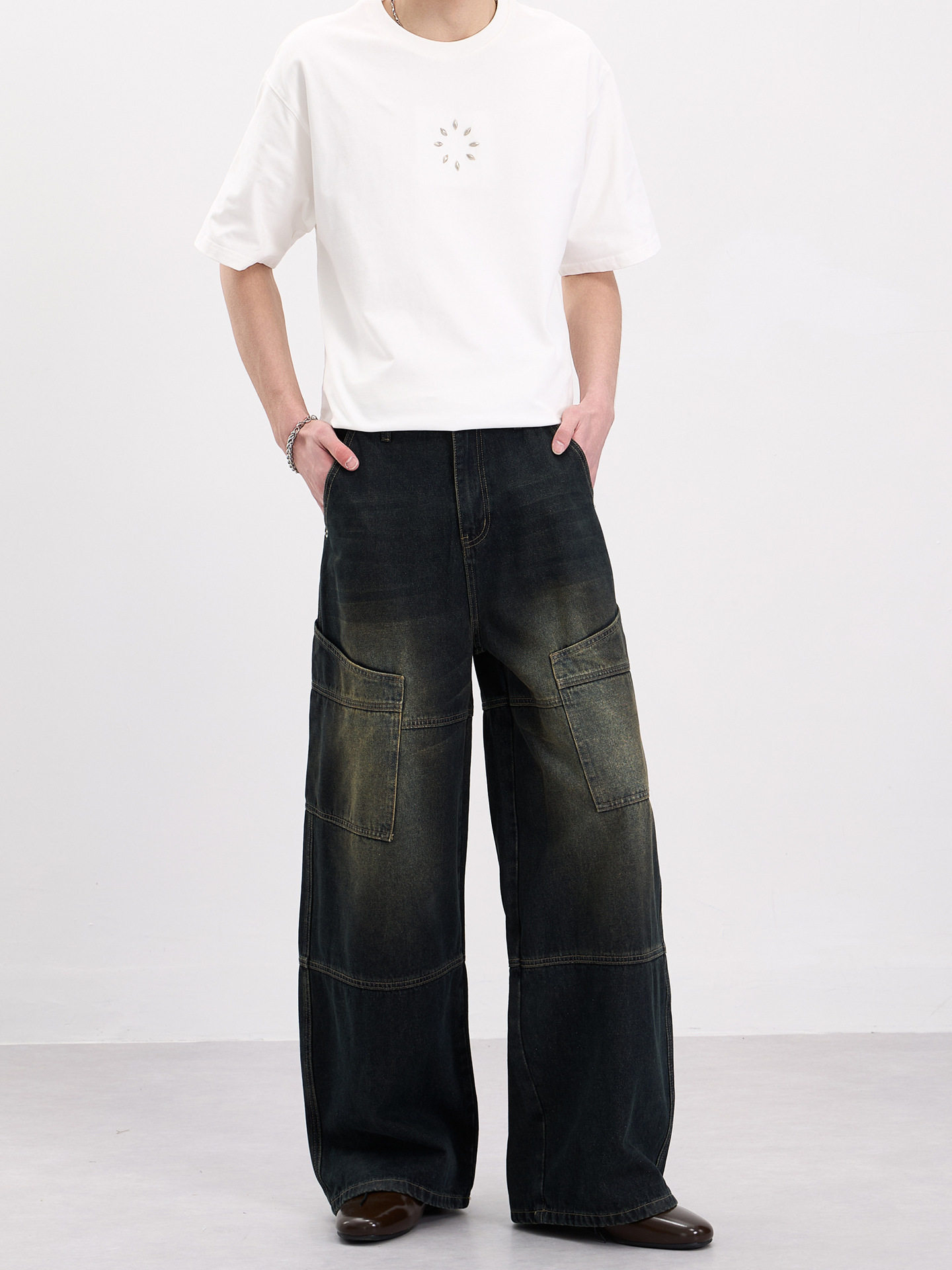 酷潮款式牛仔裤男帅气宽松直筒复古水洗韩版潮流百搭显瘦显高长裤