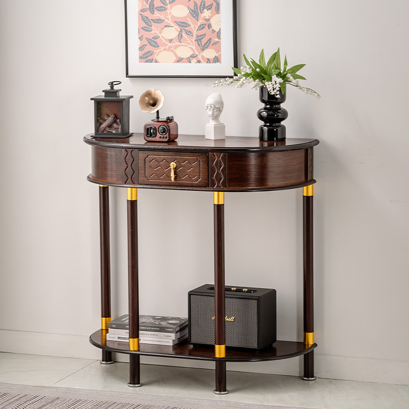 美式玄关桌子入户正对门玄关柜新中式靠墙窄条案半圆置物桌端景台