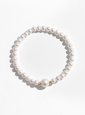 18k金淡水珍珠5-6mm珍珠手链女高级感弹力绳送女友礼物