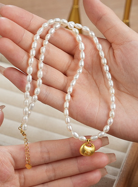 S925银天然淡水珍珠小米珠项链小福豆项链轻奢高级礼物