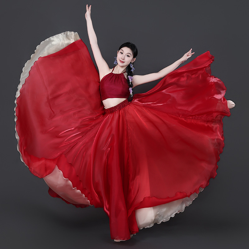 古典舞红色大摆裙720度