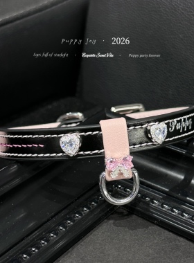 PuppyJoy手缝！「黑粉桃心」项链choker牛皮颈带高级手工定制