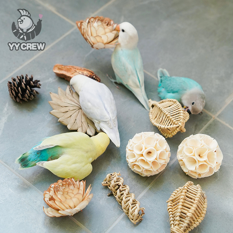 鹦鹦队 鹦鹉解闷草球玩具棕榈叶藤编啃咬小球小宠咀嚼球小鸟用品