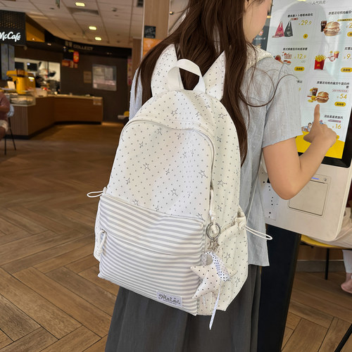 可爱格子波点书包女学生初中生小清新双肩包蕾丝甜美少女轻便背包