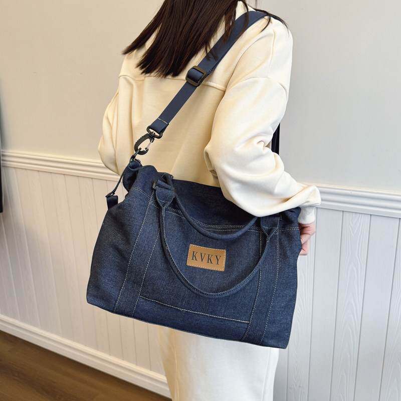 时尚单肩包牛仔布包百搭单肩斜挎包女帆布简约休闲多口袋手提包潮