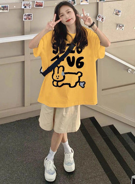 韩系可爱小个子短袖T恤运动套装女夏学生宽松显瘦跑步休闲两件套
