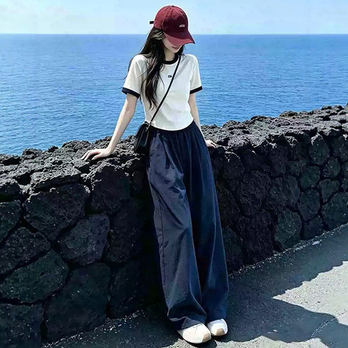 韩系夏季女阔腿裤显瘦运动套装