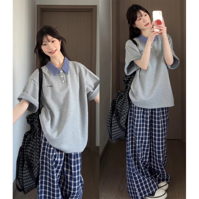 【夏季复古穿搭】格子阔腿裤套装