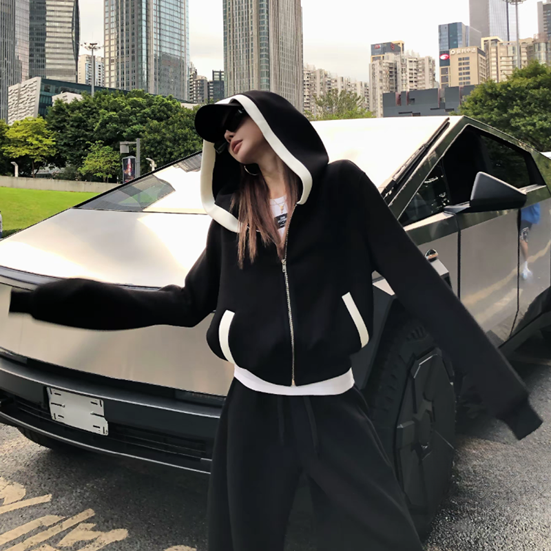 炸街撞色高级感连帽卫衣运动套装女秋季韩系宽松显瘦休闲两件套潮