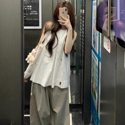 法式小众穿搭无袖背心休闲套装女夏韩系宽松高级感气质运动两件套