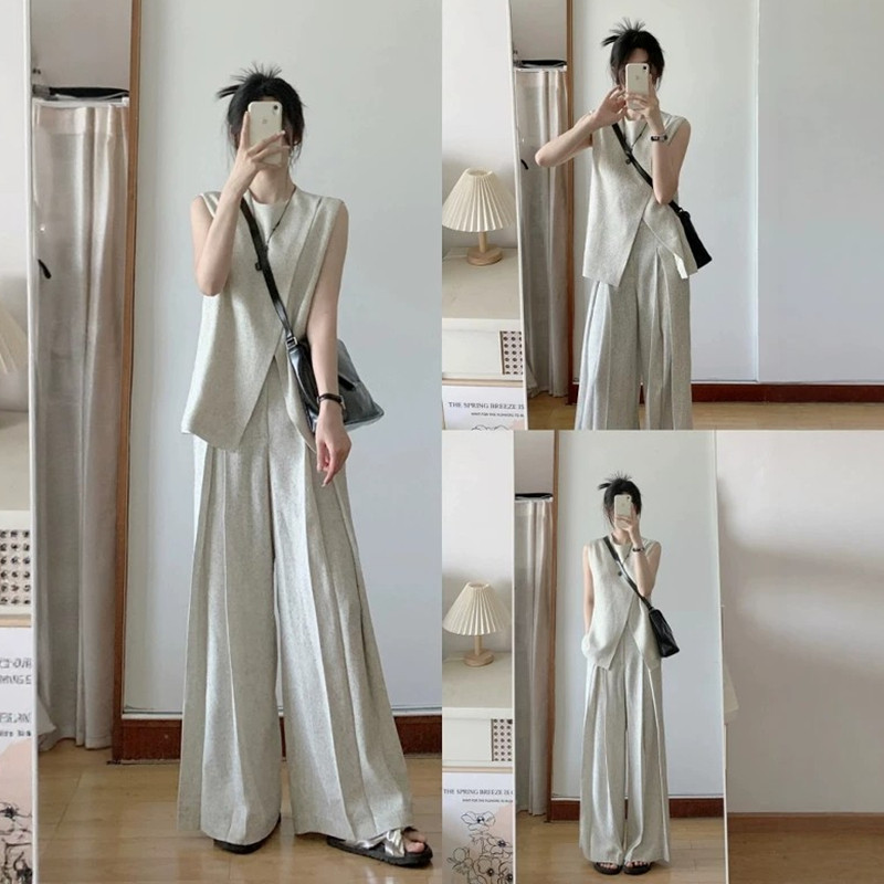 法式老钱风休闲套装女夏设计感韩系宽松显瘦阔腿裤chic运动两件套