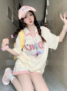 盐系甜美少女运动套装女夏多巴胺减龄短袖短裤宽松韩版休闲两件套