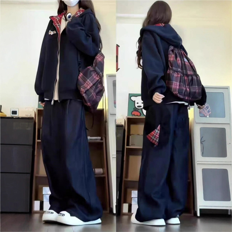 美式学院风穿搭#韩系卫衣两件套图片
