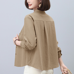 纯棉衬衫女春秋2024新款时尚宽松显瘦小个子妈妈休闲减龄翻领上衣