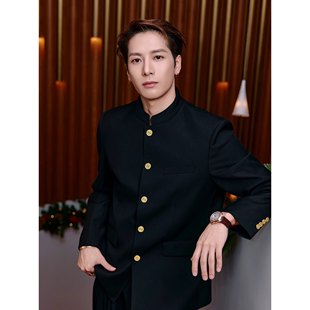 王嘉尔明星同款高级感新中式立领西服男痞帅潮流时尚国风西装外套