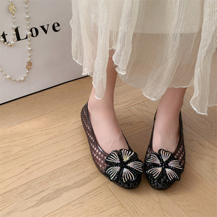 一脚蹬跳舞鞋 韩国尖头果冻鞋 户外休闲凉鞋 水晶鞋 DIY饰品 浅口单鞋