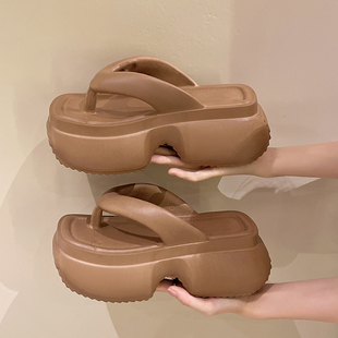 韩版 8CM超高跟厚底拖鞋 新款 凉鞋 女粗跟松糕底高跟人字拖外穿夏季