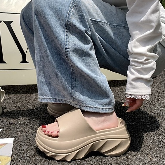 白鹿赵露思同款特高跟拖鞋女夏外穿增高8CM厚底沙滩海边凉拖鞋女