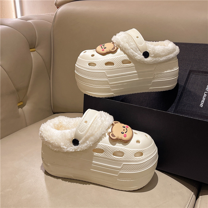 婚纱照穿小个子增高半包棉拖鞋懒人毛毛鞋女外穿加厚加棉洞洞鞋女