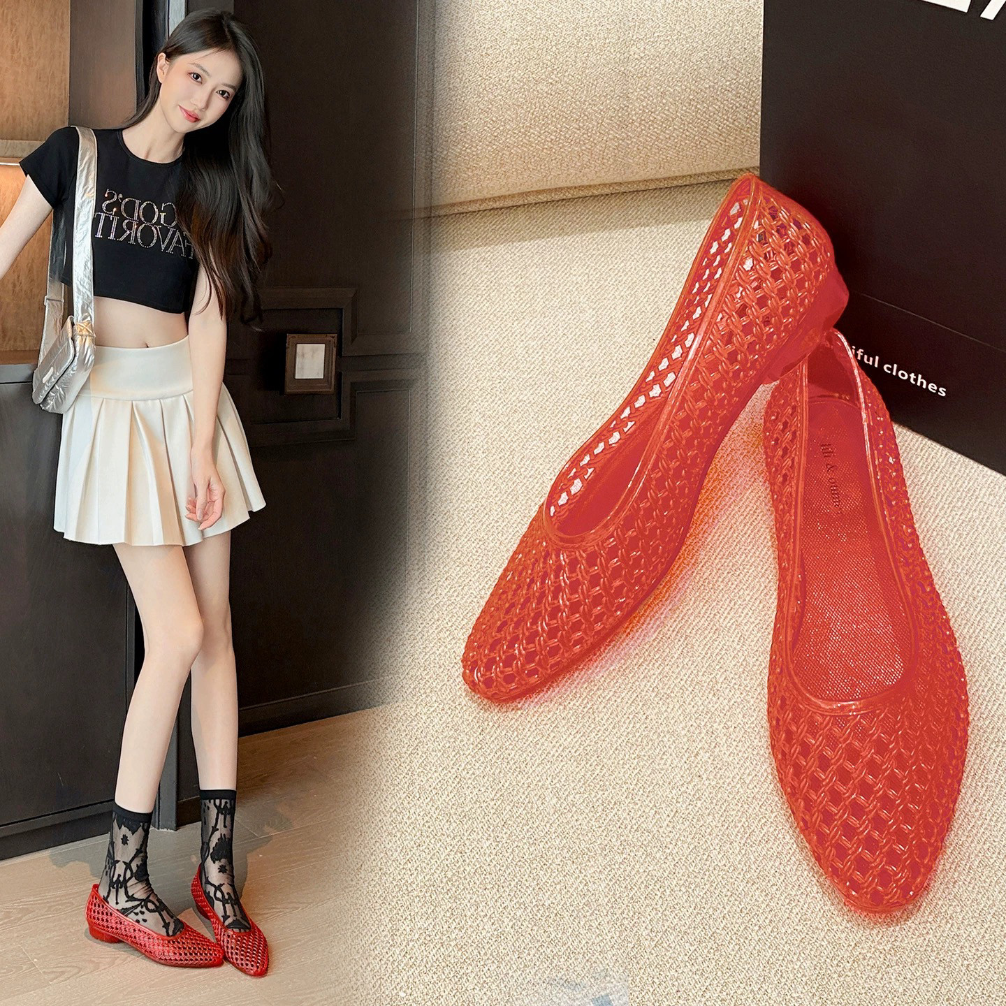 韩国尖头果冻鞋沙滩外侧女夏凉鞋浅口镂空平底单鞋透明水晶洞洞鞋,女鞋,浅口单鞋,淘宝优惠券,粉丝福利购,淘宝优惠卷