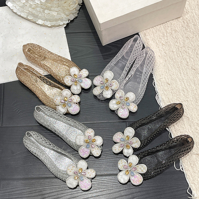 韩国网红小众heavenlyjelly同款尖头水晶鞋女凉鞋DIY鞋饰果冻鞋女