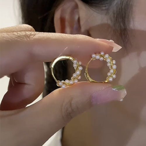 缠绕珍珠耳圈耳饰小众设计感耳扣