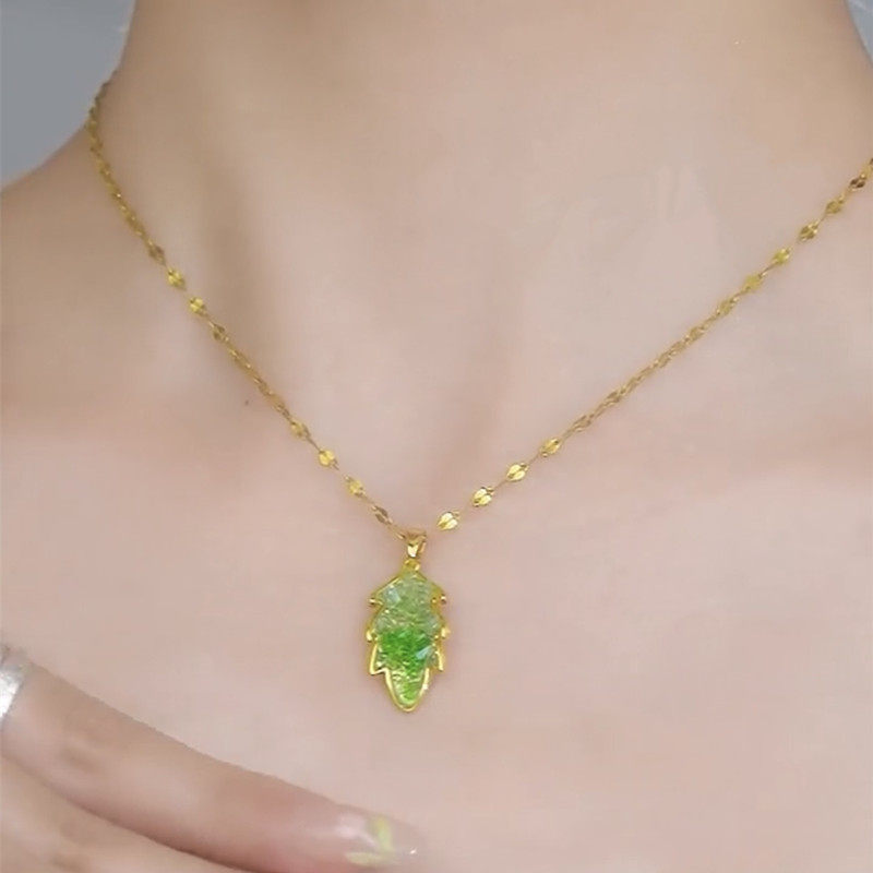 小清新绿色水晶树叶项链2