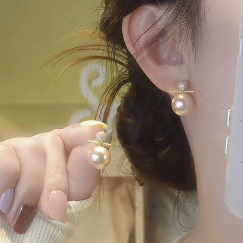 法式轻奢锆石珍珠耳钉女小众设计