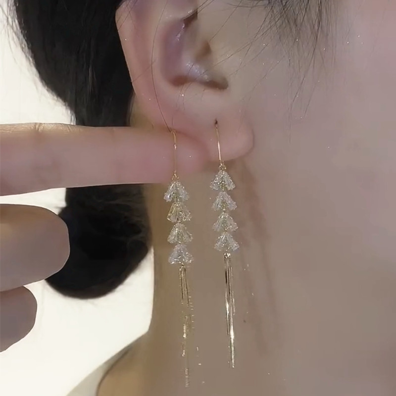 氣質鋯石麥穗流蘇耳線防丟耳飾女