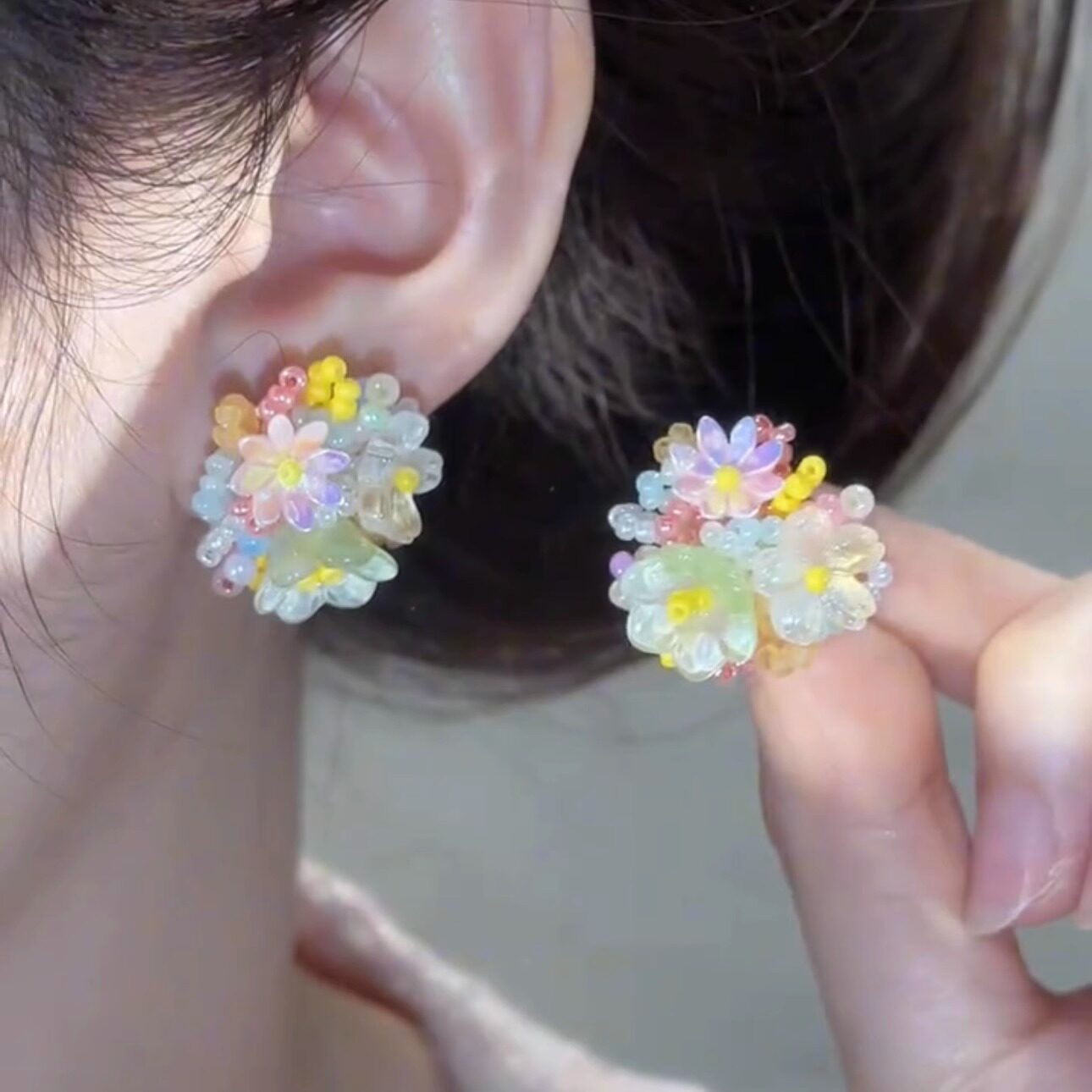 春夏多巴胺氛围感彩色花朵耳钉女