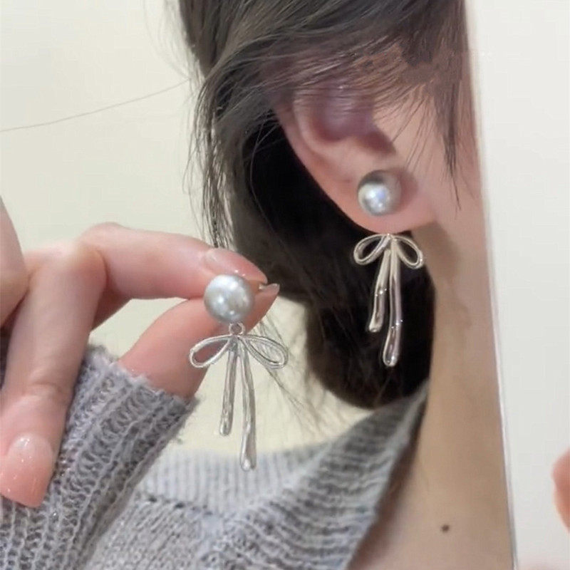 925银针灰色珍珠蝴蝶结耳环轻奢小众设计感两戴耳坠气质耳钉耳饰,饰品/流行首饰/时尚饰品新,耳环,淘宝优惠券,粉丝福利购,淘宝优惠卷