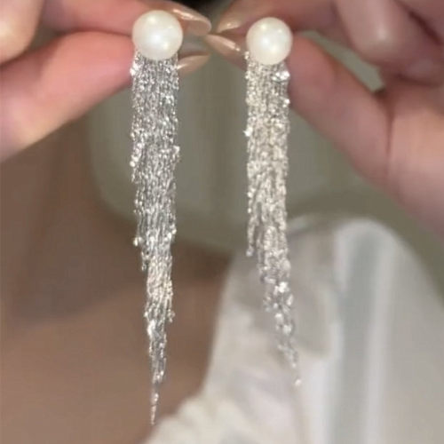 法式轻奢高级感珍珠瀑布流苏耳环