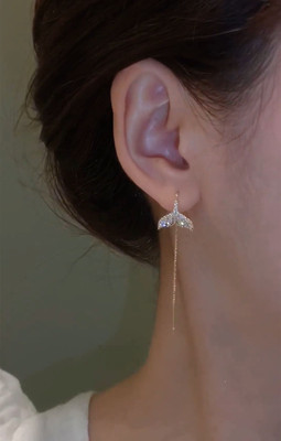 小众设计锆石鱼尾耳环养耳洞耳线