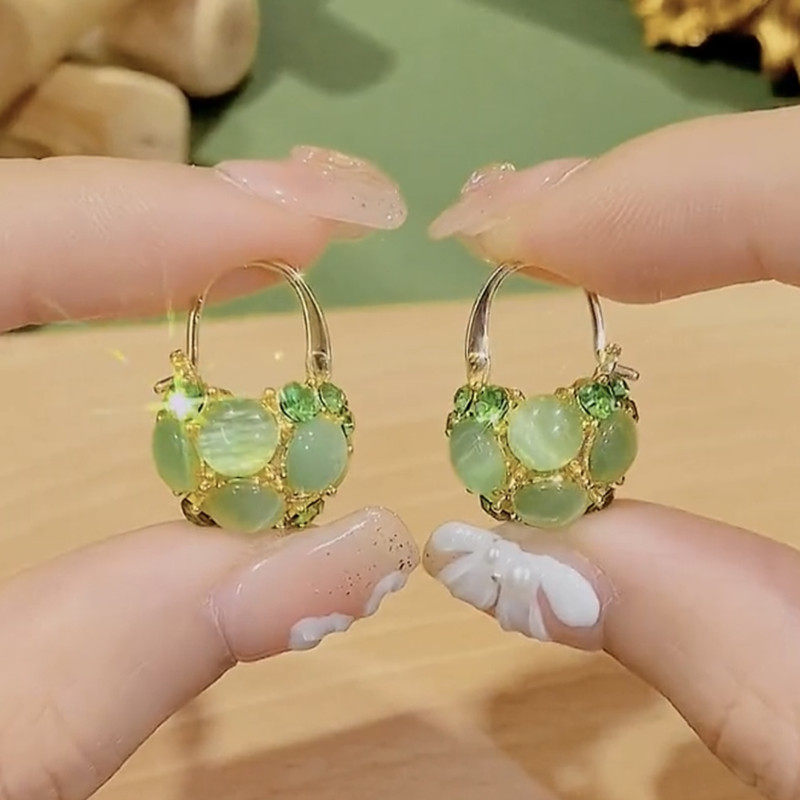 轻奢高级感绿色猫眼石花篮耳环女法式耳扣2025年新款气质百搭耳饰,饰品/流行首饰/时尚饰品新,耳环,淘宝优惠券,粉丝福利购,淘宝优惠卷