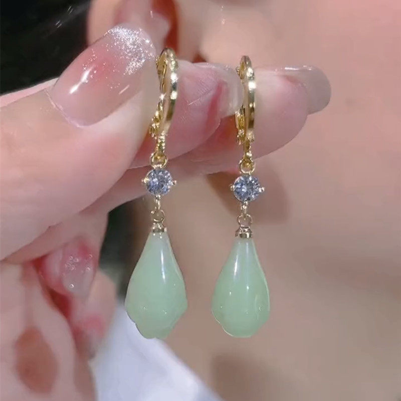 新中式古风绿色玉兰花水滴耳坠耳环轻奢复古精致百搭耳扣气质耳饰,饰品/流行首饰/时尚饰品新,耳环,淘宝优惠券,粉丝福利购,淘宝优惠卷