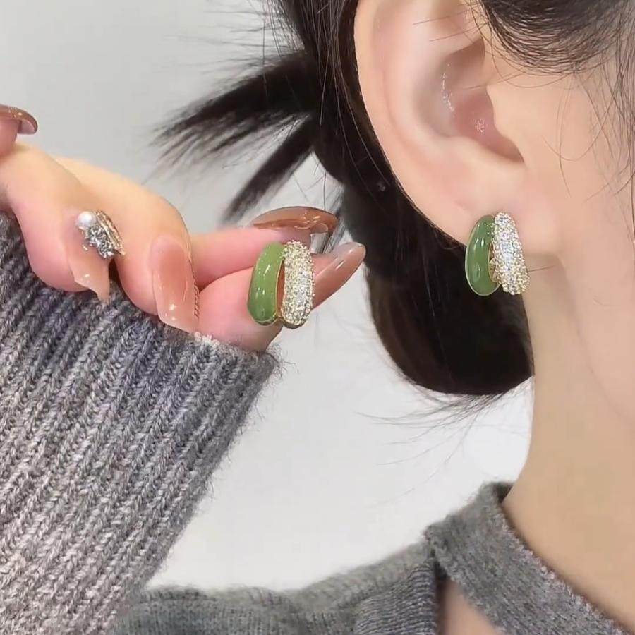 绿色滴釉锆石耳钉女2025新款爆款时尚气质百搭耳环轻奢高级感耳饰,饰品/流行首饰/时尚饰品新,耳钉,淘宝优惠券,粉丝福利购,淘宝优惠卷