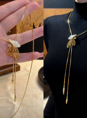 秋冬金色树叶抽拉毛衣链简约项链