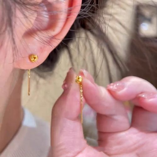 925银针金色如意结流苏耳线女