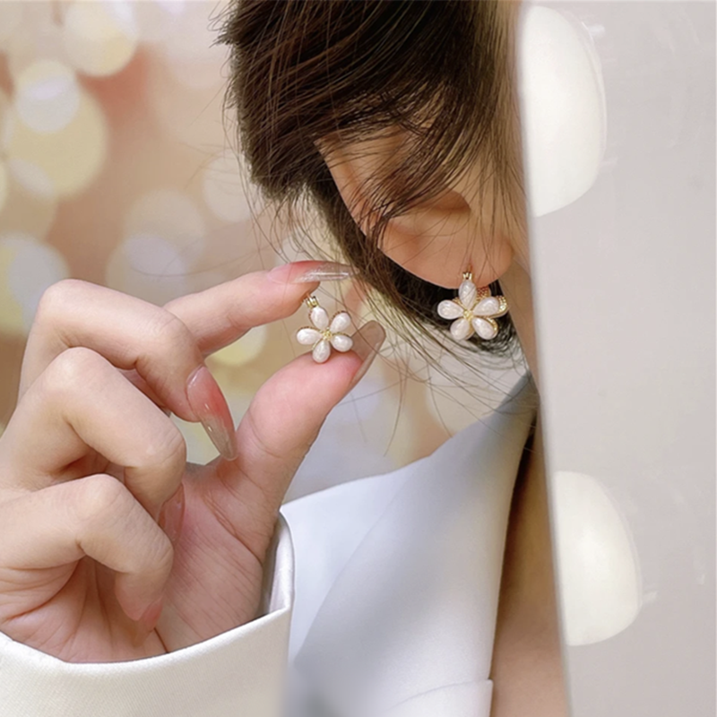 气质双面猫眼石花朵耳钉耳环