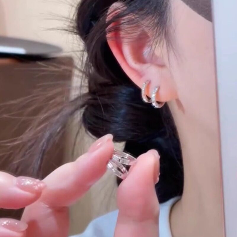 银色圈圈四件套耳扣耳环设计感