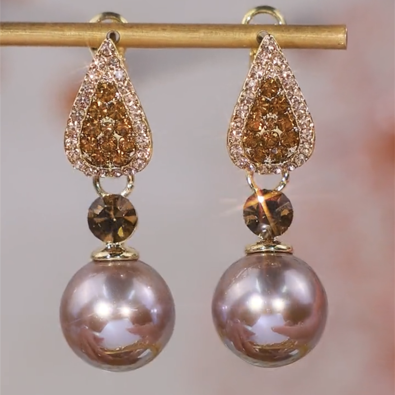 气质锆石香槟色珍珠耳环女轻奢高级感2025新款潮时尚大气银针耳饰