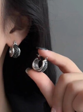 轻奢复古微镶黑色锆石耳扣女小众气质简约提篮耳环时尚高级感耳饰