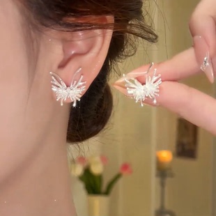 925银针银色微镶烟花蝴蝶耳钉女轻奢高级感气质耳环2025新款 耳饰