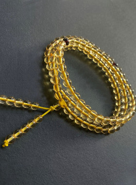 天然黄水晶108颗佛珠手链 石榴石配珠黄水晶手串 108粒黄水晶手链